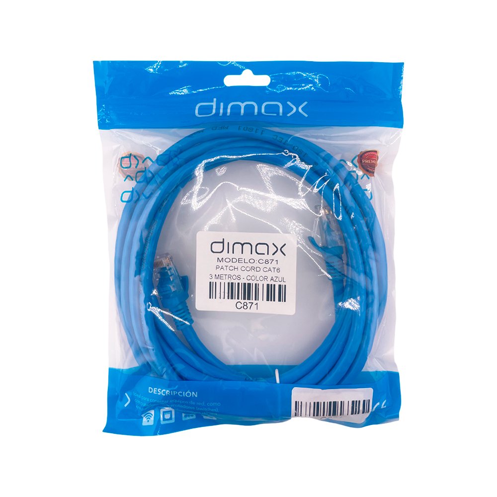 Patch Cord Categoría 6 – 3 metros – Color Azul