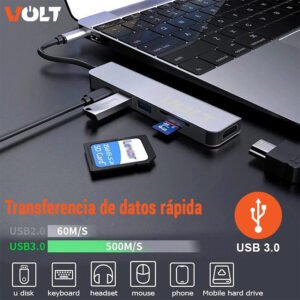 Adaptador USB tipo C para computadora 6 en 1 VLT-A022