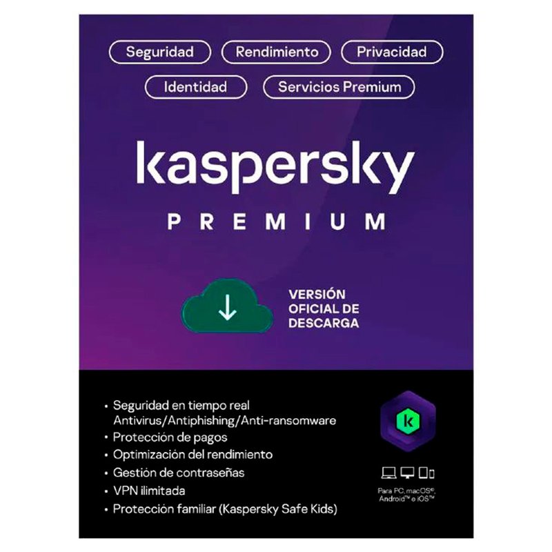 Kaspersky Premium 20 Dispositivos 1 Año VPN ilimitado