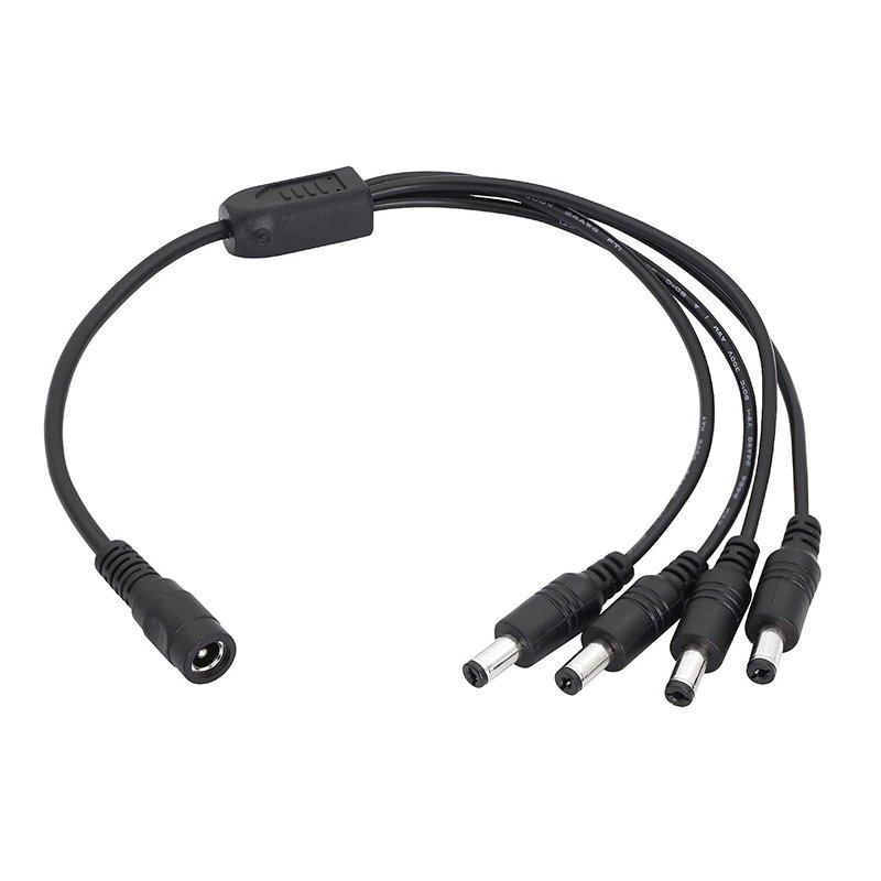 Cable divisor de alimentación CC 1 hembra a 4 machos 5,5 mm x 2,1 mm CCTV