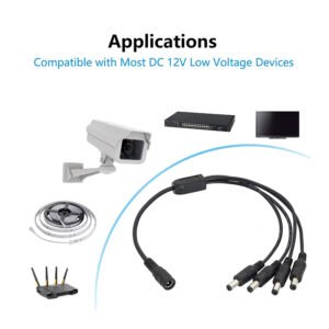 Cable divisor de alimentación CC 1 hembra a 4 machos 5,5 mm x 2,1 mm CCTV