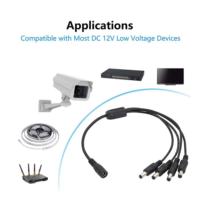 Cable divisor de alimentación CC 1 hembra a 4 machos 5,5 mm x 2,1 mm CCTV