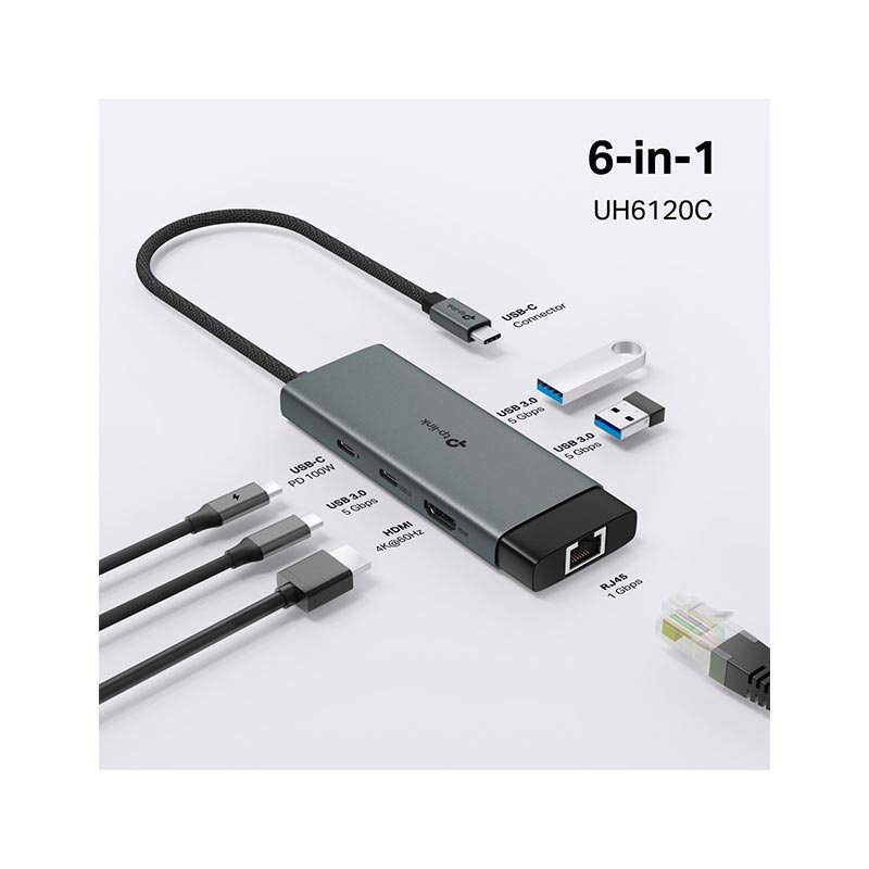HUB USB-C 6 EN 1 PUERTO HDMI 4K@60HZ UH6120C TP-LINK