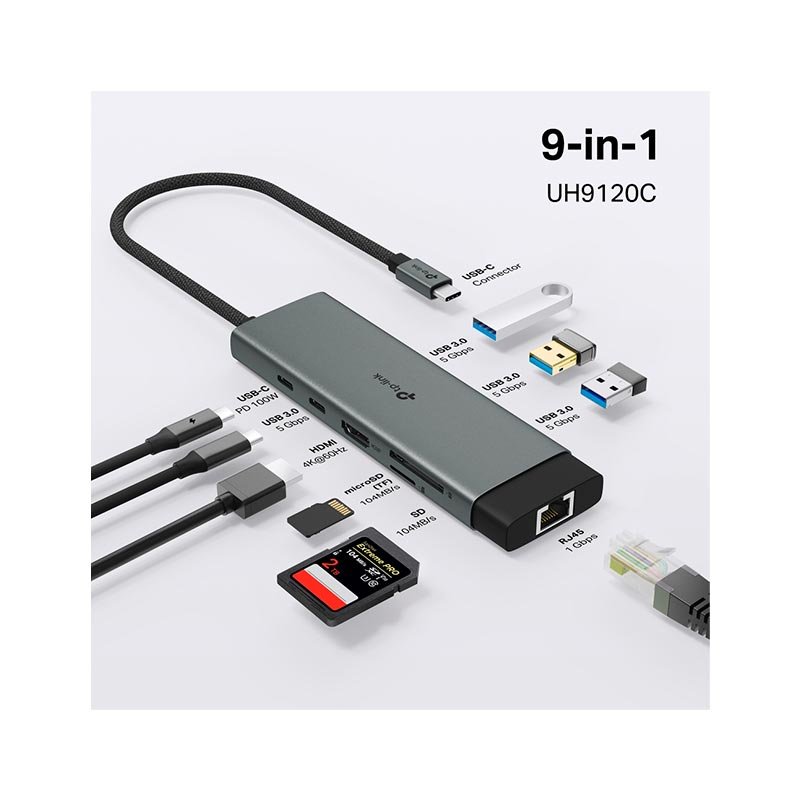 HUB USB-C 9 EN 1 PUERTO HDMI 4K@60HZ UH9120C TP-LINK