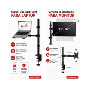 SOPORTE COMBINADO DE ESCRITORIO PARA LAPTOP Y MONITOR