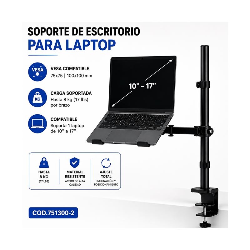 SOPORTE COMBINADO DE ESCRITORIO PARA LAPTOP Y MONITOR